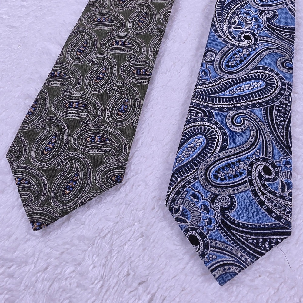2 pack Jos. A. Bank Paisley Mens OS Green Blue Silk Hand Made Neckties